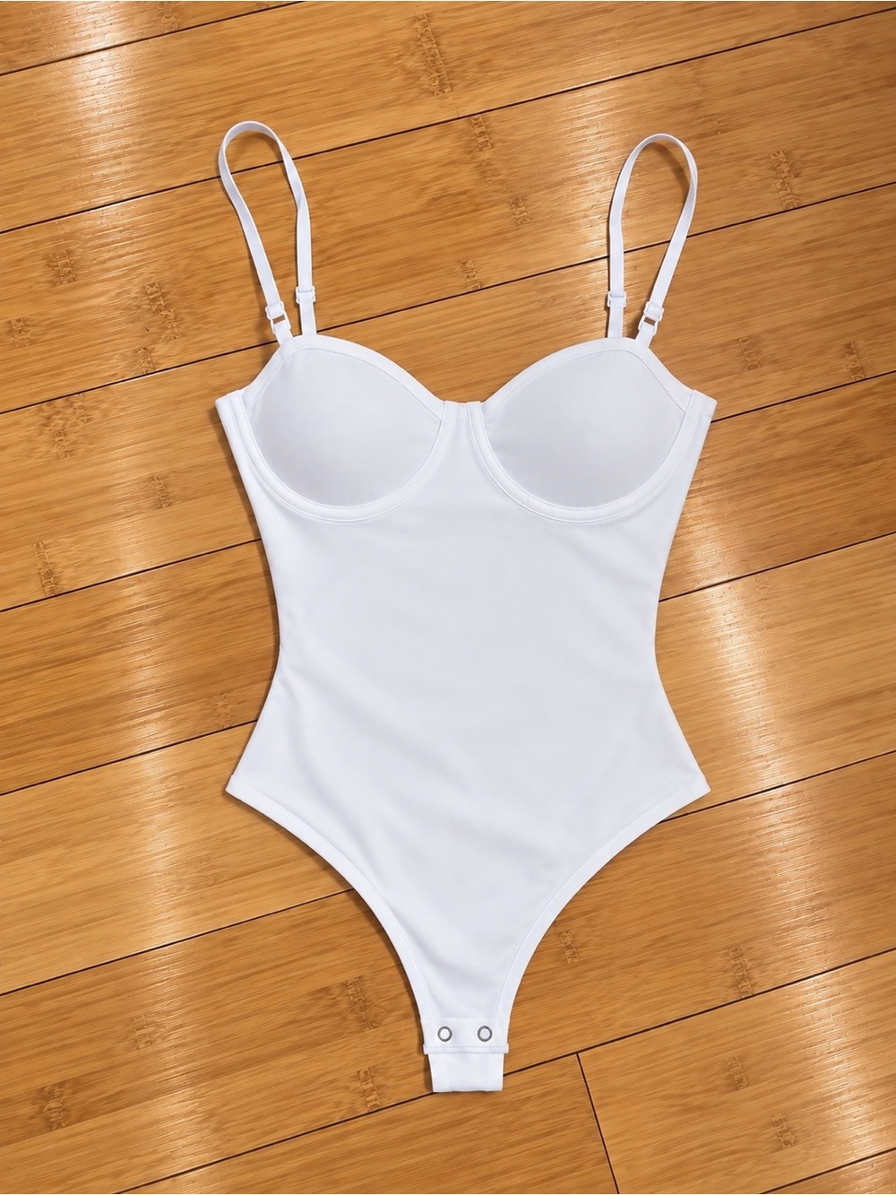 White Women's Fitted Bodysuit - Stretch Cup Spaghetti Strap